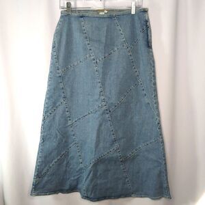 Isabella Bird Denim Maxi Skirt Retro A-Line Patchwork Jean Med Wash Womens 10